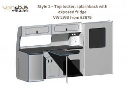 Style 1  Top locker, splashback with exposed fridge VW LWB