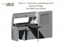 Style 2  Top locker, splashback with exposed fridge VW SWB