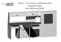 Style 2  Top locker, splashback with exposed fridge VW LWB