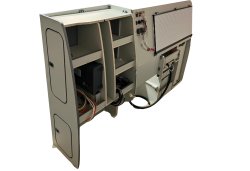 Style 3  Splashback with hinged worktops for top loading fridge and storage VW SWB