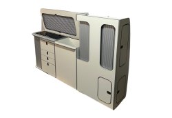 Style 3  Splashback with hinged worktops for top loading fridge and storage VW SWB