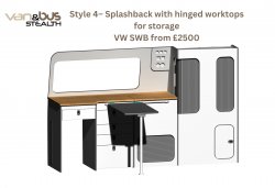 Style 4 Splashback with hinged worktops for storage VW SWB
