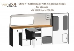 Style 4 Splashback with hinged worktops for storage VW LWB